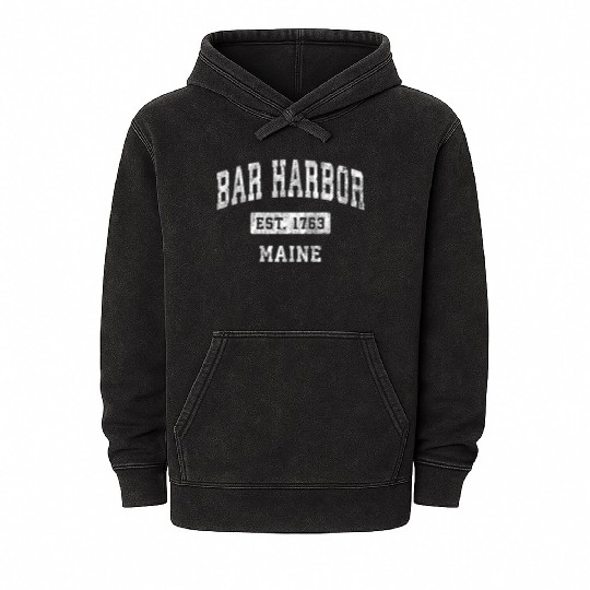 Bar Harbor Maine Me Established Sports Mineral Wash Hoodies