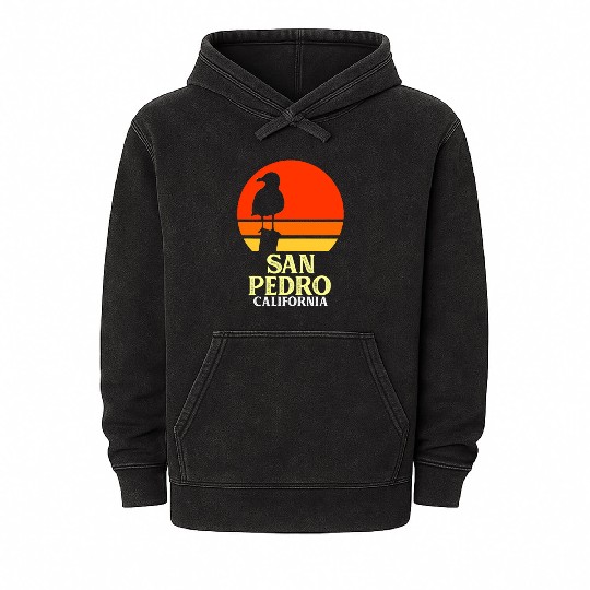 San Pedro California Beach Seagull Mineral Wash Hoodies