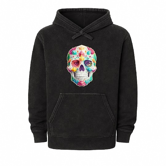 Jeweled Sugar Skull Mineral Wash Hoodies
