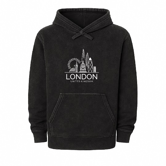 London United Kingdom City yline Mineral Wash Hoodies