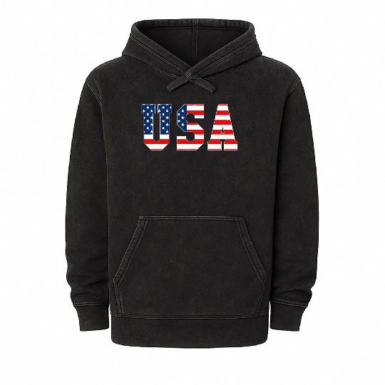 Usa Patriotic American Flag Red White Blue Mineral Wash Hoodies