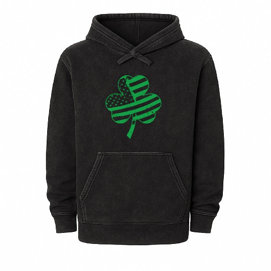 Irish American Flag Shamrock For Mineral Wash Hoodies