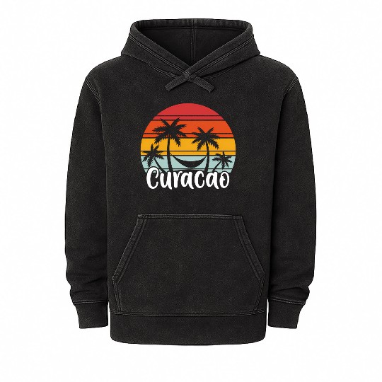 Curacao Curacaoan Sunset Vacation Curacao Mineral Wash Hoodies
