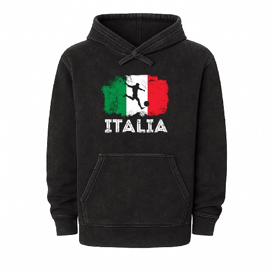 Italian Soccer Grunge Flag Mineral Wash Hoodies