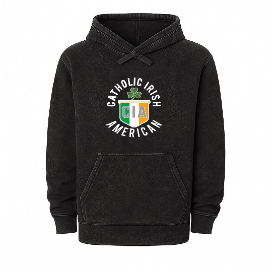 Catholic Irish American St Patric Day Mineral Wash Hoodies