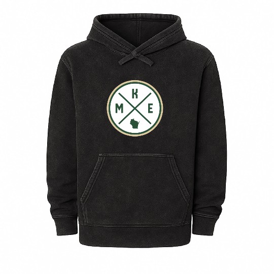 Milwaukee Circle Patch Green Mineral Wash Hoodies