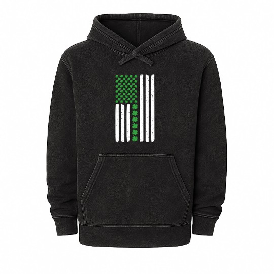 St Patric Day Shamrock Us Flag Shenanigans Mineral Wash Hoodies