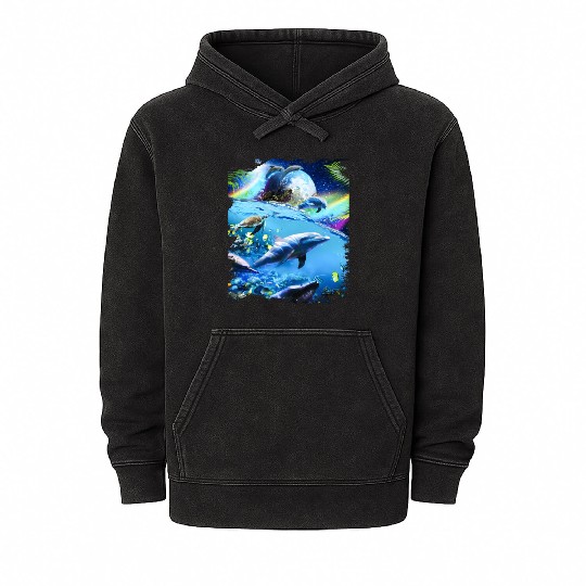 Galaxy Dolphin Dolphins In Space Mineral Wash Hoodies