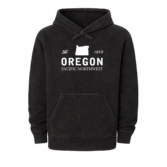 Oregon Est 1859 Pacific Northwest Us Flag Mineral Wash Hoodies