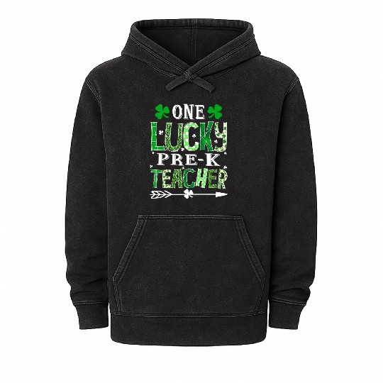 St Patrick'S Day One Lucky Pre-K Teacher Shamrock Mineral Wash Hoodies