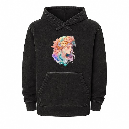 Watercolor Girl Spring Flower Crown Fairy Cottagec Mineral Wash Hoodies