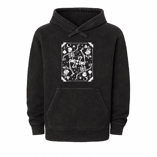 Skeleton Ace Of Spades Card Goblincore Punk Grunge Mineral Wash Hoodies
