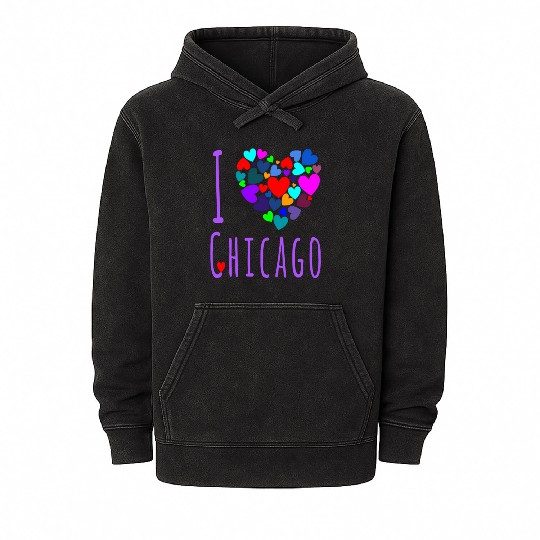 I Love Chicago Heart City Of Chicago Mineral Wash Hoodies