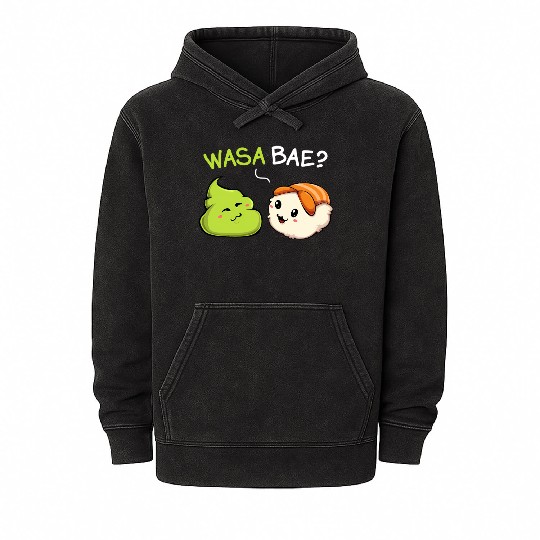 Wasa Bae Kawaii Wasabi Sushi Japanese Asian Food Mineral Wash Hoodies