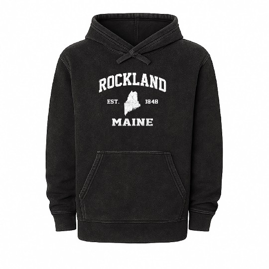 Rockland Maine Me State Athletic Style Mineral Wash Hoodies