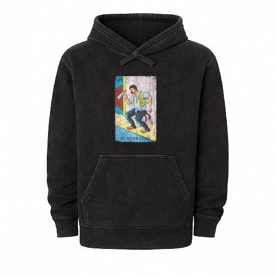 Loteria El Borracho Colorful Tarot Card Mineral Wash Hoodies