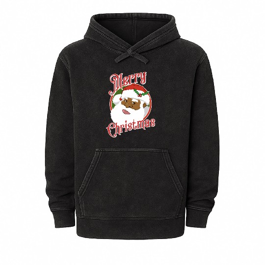 Black Merry African American Santa Claus Mineral Wash Hoodies