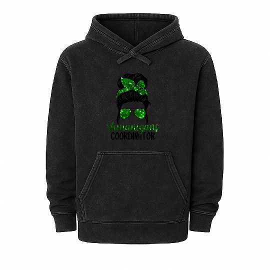Shenanigans Coordinator Messy Bun St Patric Day Mineral Wash Hoodies