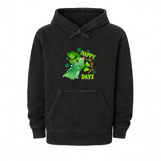 St Patric Day Dinosaur Dino Saurus Irish Mineral Wash Hoodies