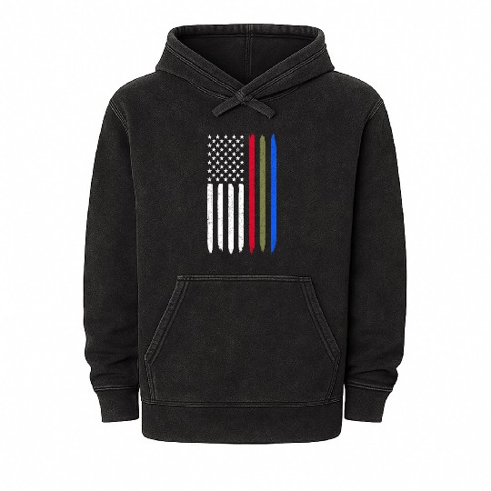 Thin Blue Red Green Line American Flag Police Mineral Wash Hoodies