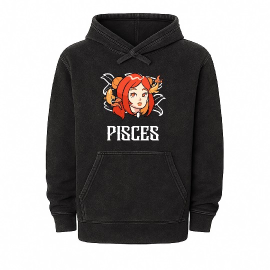 Pisces Horoscope Astrology Tarot Card Star Sign Mineral Wash Hoodies