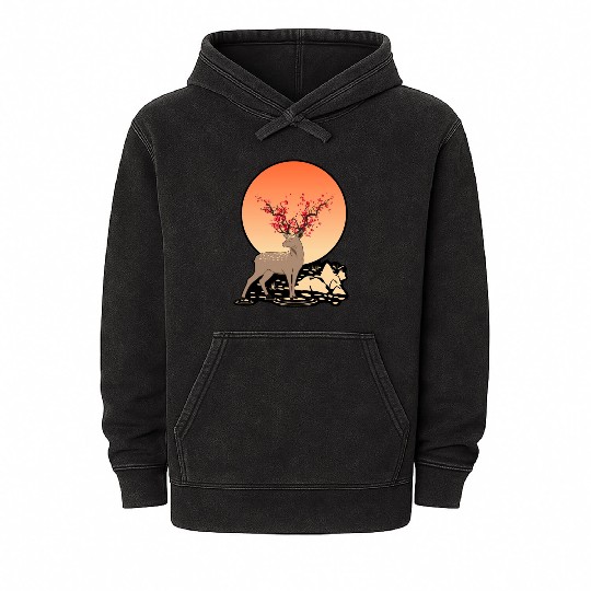 Sika Deer Spirit Sakura Deer Spirit Mineral Wash Hoodies