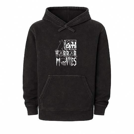Cat Pet Lover Horror Movie Lover Mineral Wash Hoodies