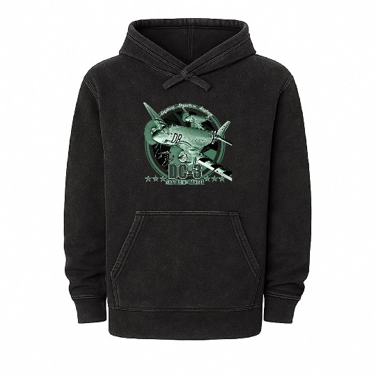 DC3 C47 Dakota Military Transport Aircraft Mineral Wash Hoodies