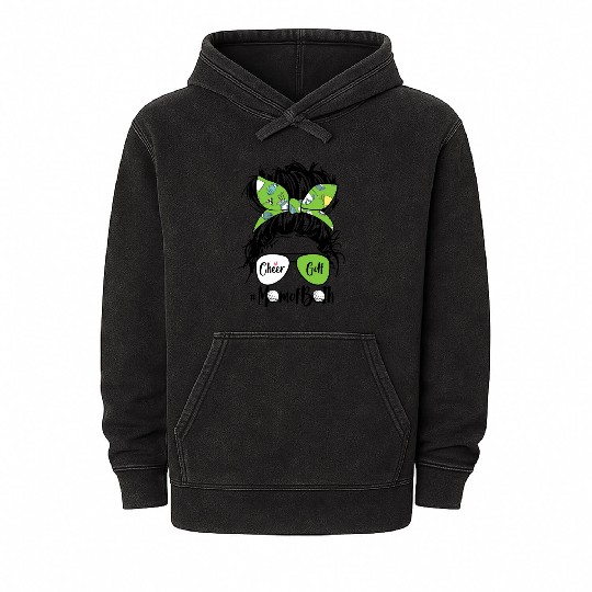 Cheer Golf Mom Of Both Messy Bun Hair Glasses Mineral Wash Hoodies
