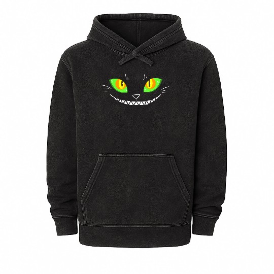 Creepy Cat Face Mineral Wash Hoodies
