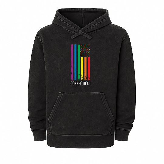 Connecticut Pride Month Pride Flag LGBT Community Mineral Wash Hoodies