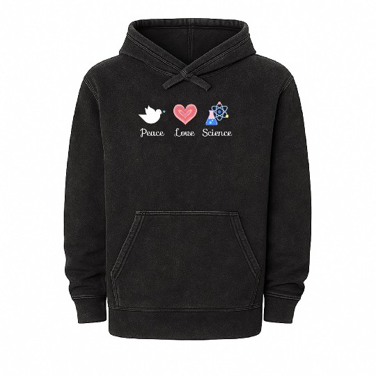 Peace Love & Science Heart Leopard Plaid Mineral Wash Hoodies