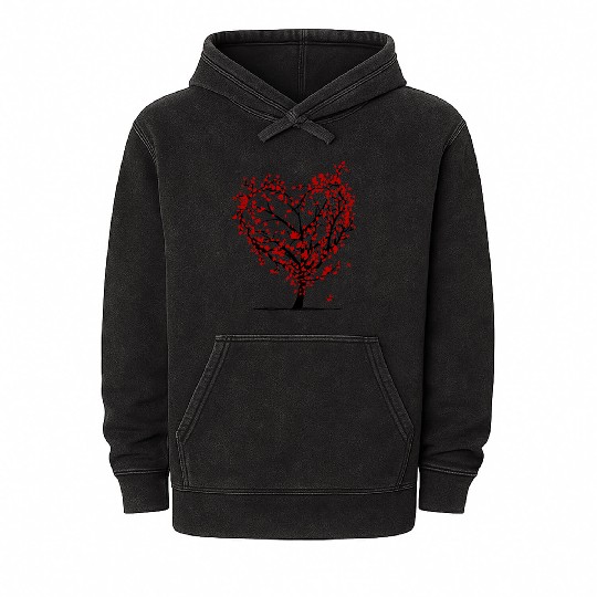 Red and Floral Heart Mineral Wash Hoodies