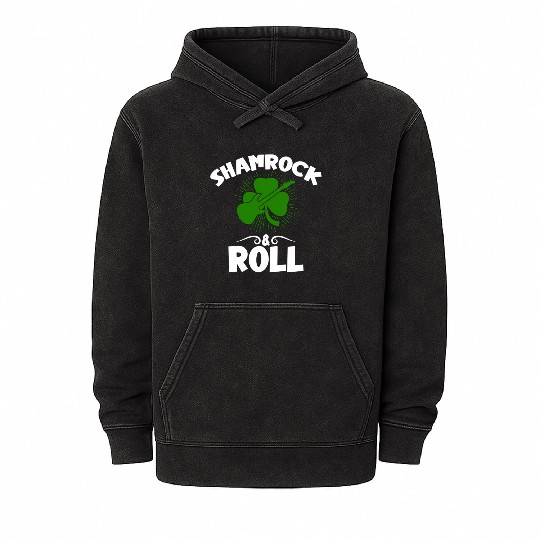 Shamrock Rock And Roll Guitar St Patrick'S Day Mineral Wash Hoodies