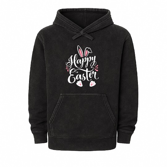 Happy Easter Bunny Rabbit Face Easter Day Mineral Wash Hoodies