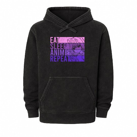 Anime Mineral Wash Hoodies Eat Sleep Anime Repeat Anime