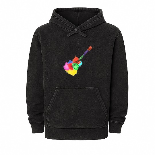 Guitar Player Musicians And Colorful Acoustics Mineral Wash Hoodies
