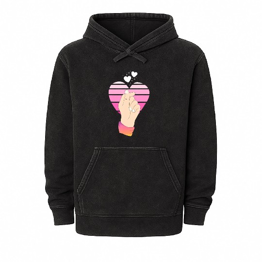 Finger Heart Pink K-Pop Korean Music KPop Mineral Wash Hoodies
