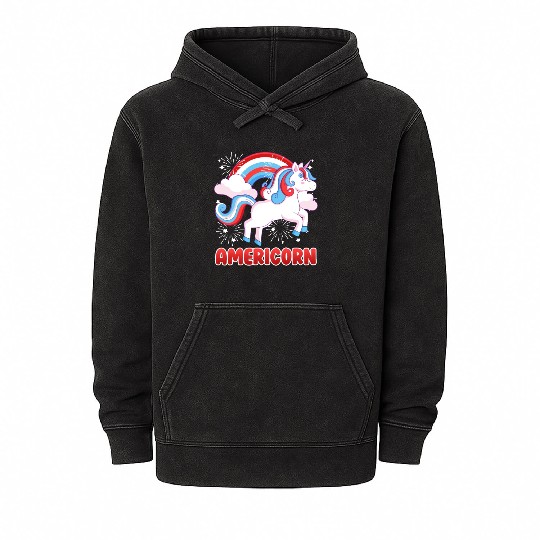 Americorn Unicorn America Party Independence Day Mineral Wash Hoodies