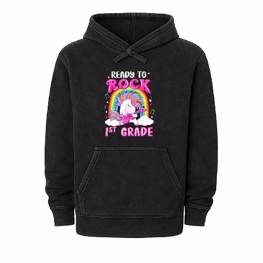 Rocking 1St Grade Electric Guitar Unicorn Rainbow Mineral Wash Hoodies
