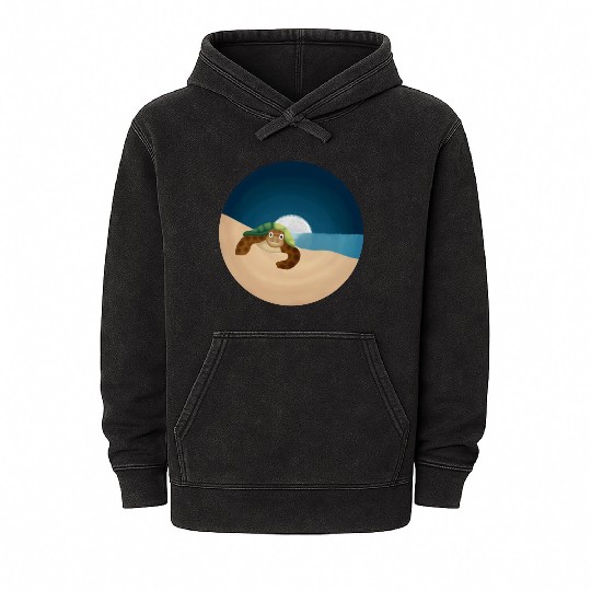 Night Serenity: Sea Turtle by the Moon Mineral Wash Hoodies
