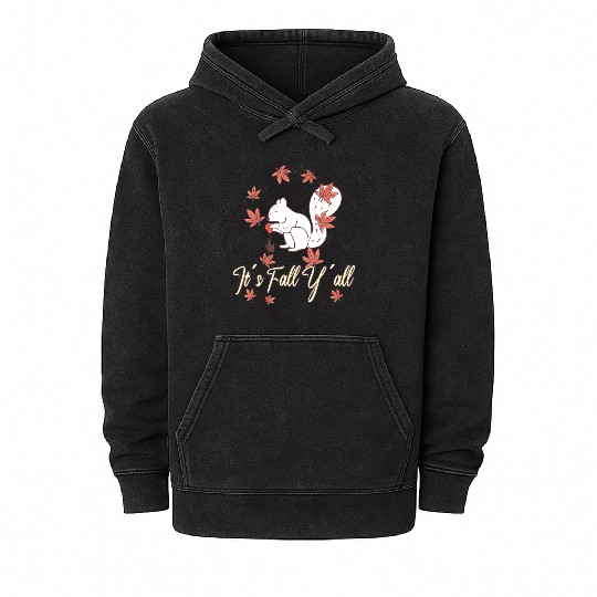 Love squirrel Thanksgiving Happy Fall Y'all Mineral Wash Hoodies