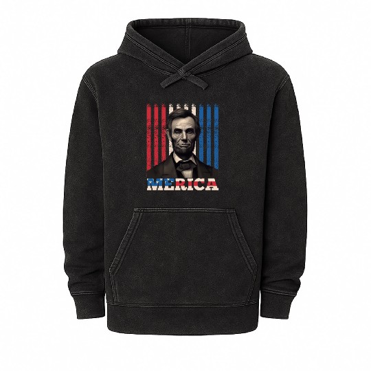 Merica Lincoln Independence Day Party 4th July Mineral Wash Hoodies