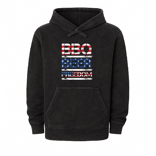 BBQ Beer Freedom Independence Day USA Party Fan Mineral Wash Hoodies