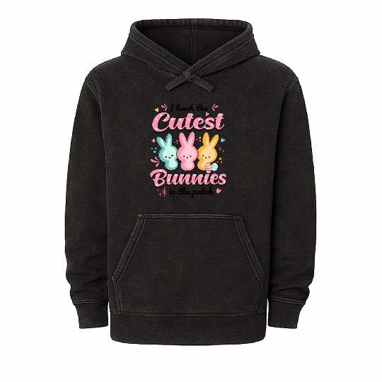 Teacher Easter Day I Teach Thest Bunnies Mineral Wash Hoodies