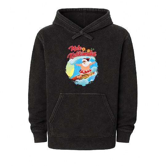 In July Santa Surfing Mele Kalikimaka Mineral Wash Hoodies