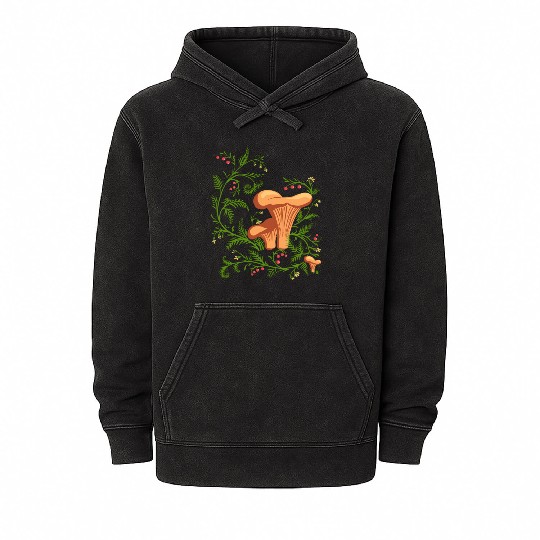 Forest Mushrooms Floral Fungi Ukrainian Vyshyvanka Mineral Wash Hoodies