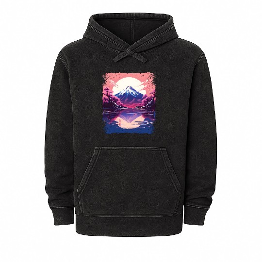 Vaporwave Aesthetic Japan Sight Mount Fuji Volcano Mineral Wash Hoodies