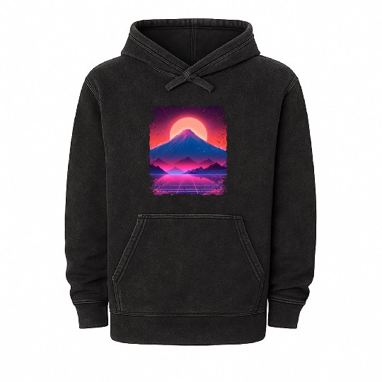 Aesthetic Vaporwave Japan Sight Mount Fuji Volcano Mineral Wash Hoodies
