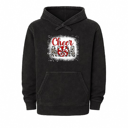 Cheer Mom Leopard Cheerleader Bleached Mother Mineral Wash Hoodies
